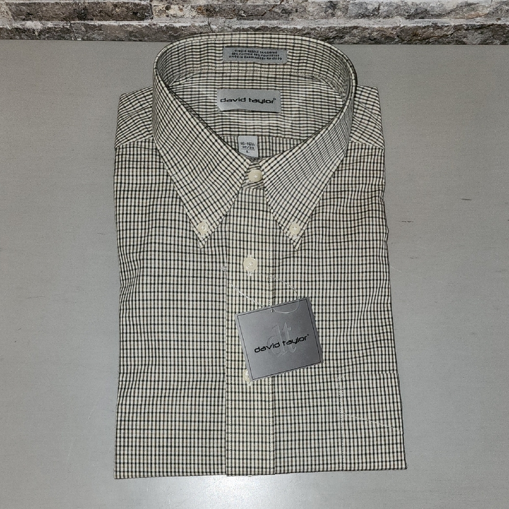 David Taylor Men's Green/Gray  Checkered Shirt Brand New